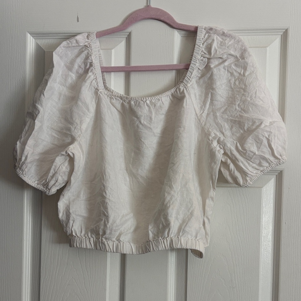 Women’s Cropped White Puff Sleeve